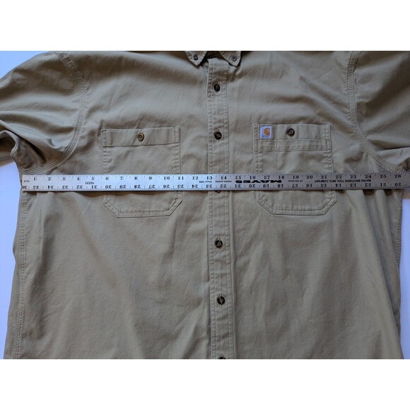 Carhartt Short Sleeve Work Button Canvas Shirt 2XL Tall Mens Tan Light Brown - Picture 13 of 14